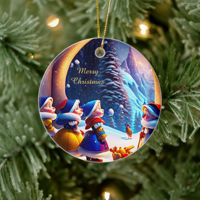Cute little dwarfs expect Christmas Eve  Ceramic Ornament (Tree)