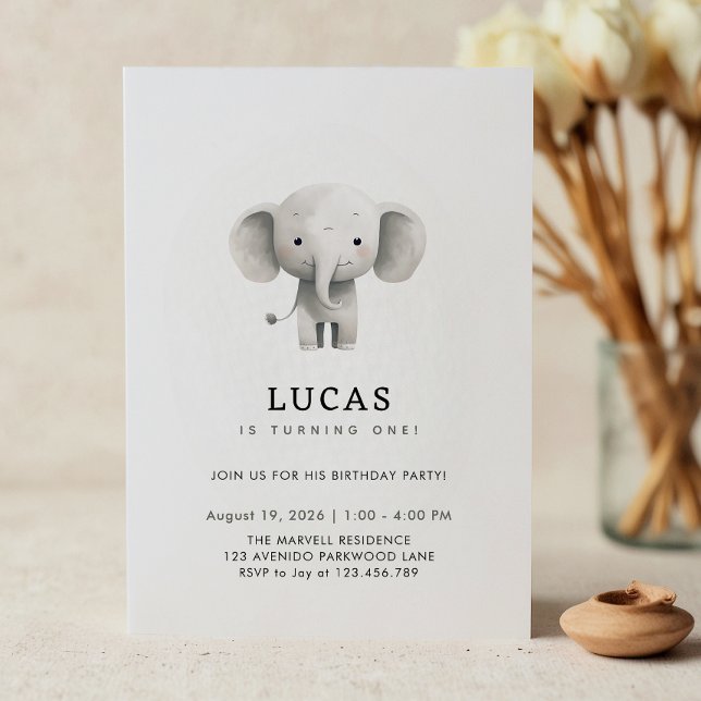 Cute Little Elephant 1st Birthday Invitation (Creator Uploaded)