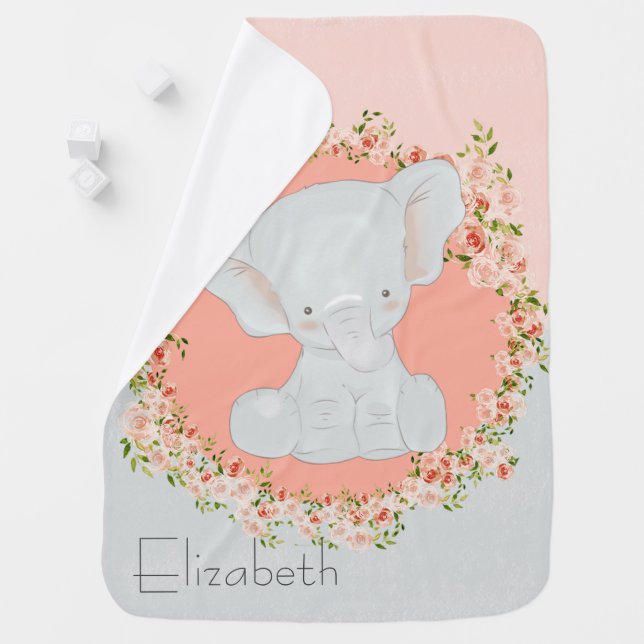 Cute Little Elephant Baby Girl Editable Baby Blanket (In Situ)