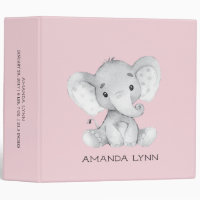 Cute Little Elephant Girls Baby Photo Album 3 Ring Binder