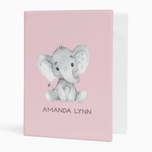 Cute Little Elephant Girls Baby Photo Album 3 Ring Mini Binder