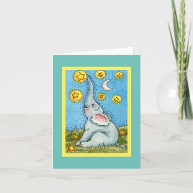 CUTE LITTLE ELEPHANT REACHING FOR THE STARS Blank Card (Front)