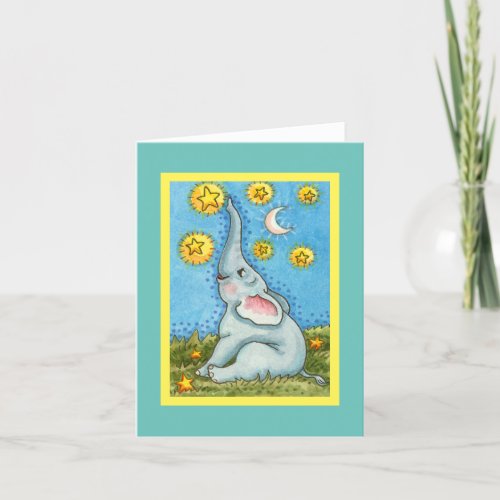 CUTE LITTLE ELEPHANT REACHING FOR THE STARS Blank Card