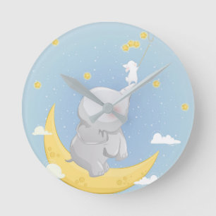 Cute Little Elephant Round Clock