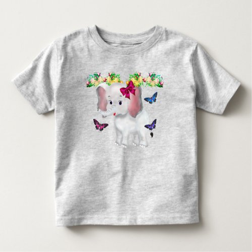 Cute Little Elephant with Butterflies Toddler T_shirt