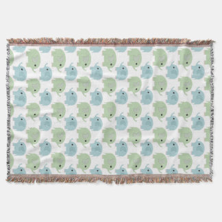 Cute Little Elephants Blue Green Throw Blanket