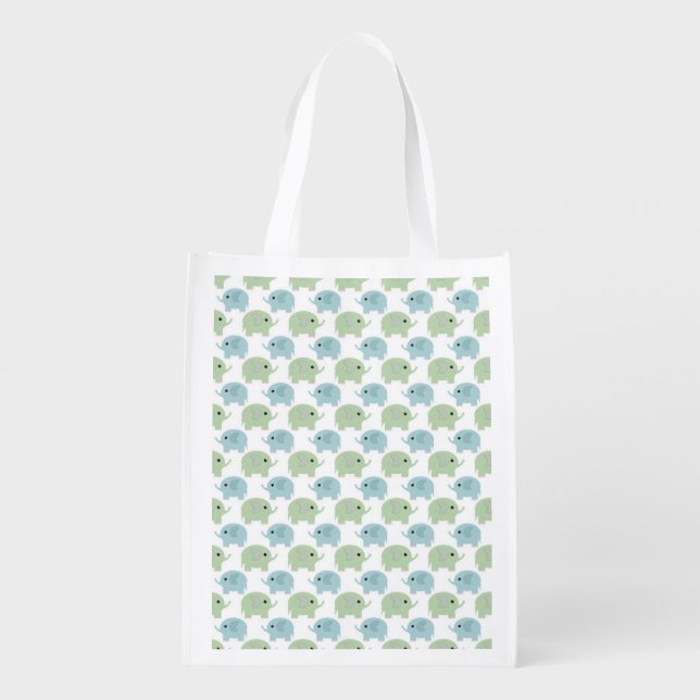 Cute Little Elephants Pattern Grocery Bag (Back)