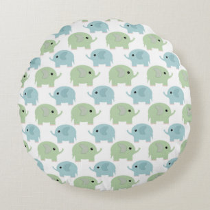Cute Little Elephants Round Throw Pillow