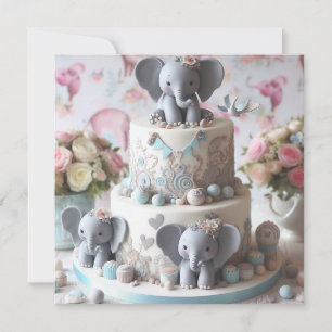 CUTE LITTLE ELEPHANTS THEMED KIDS BIRTHDAY CAKE CARD