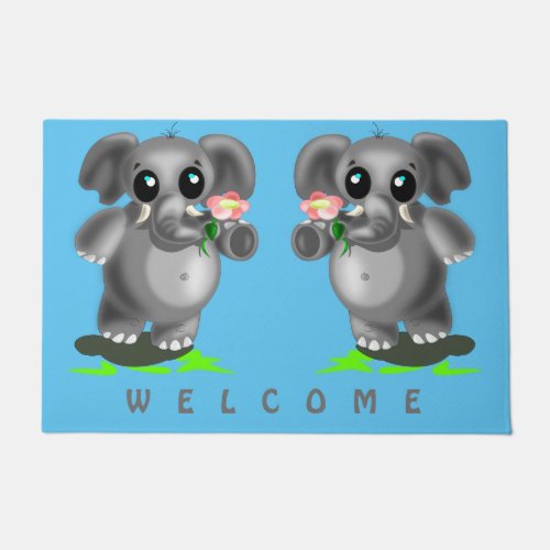 Cute Little Elephants _ Welcome Doormat