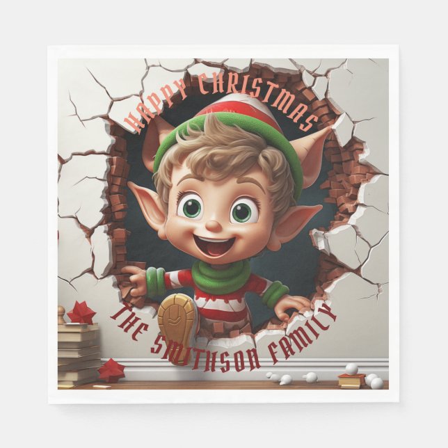 Cute Little Elf 3D Christmas Napkins (Front)