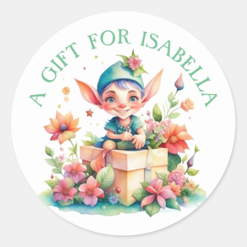 Cute Little Elf Personalized Christmas Classic Round Sticker