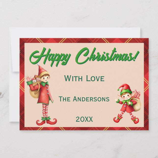 Cute Little Elves - Personalized Christmas  Holiday Card (Front)