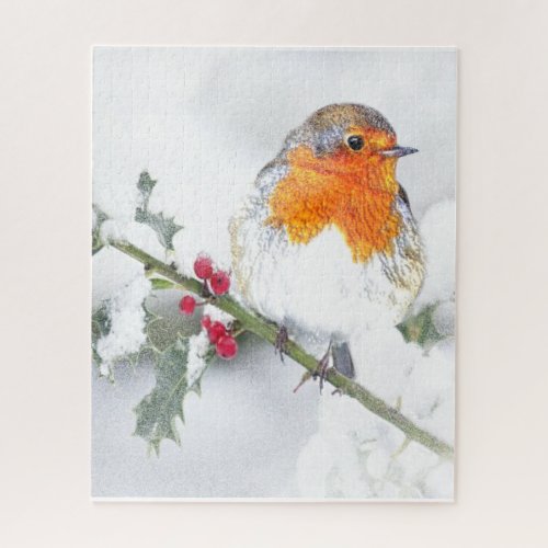 Cute Little English Robin  Holly  Christmas Art Jigsaw Puzzle