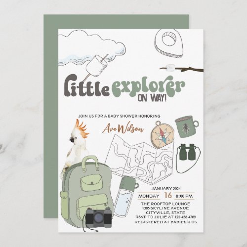 cute little explorer on way adventure baby shower  invitation