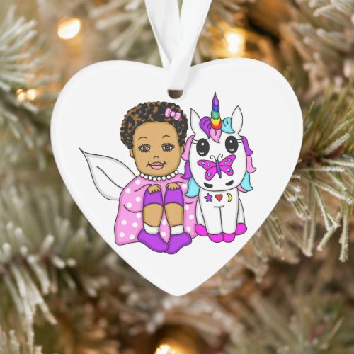 Cute Little Fairy and her Unicorn Ornament