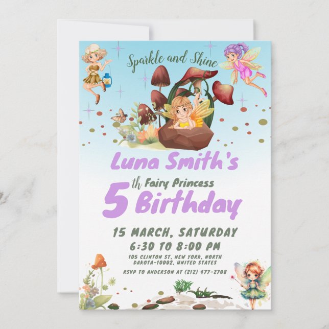 Cute Little Fairy Princess Colorful Birthday Invitation (Front)