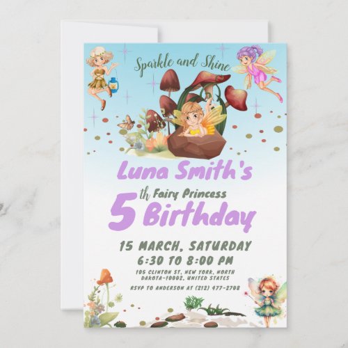 Cute Little Fairy Princess Colorful Birthday Invitation
