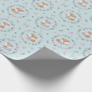 Cute Little Fall Fox with flowers in soft colors Wrapping Paper