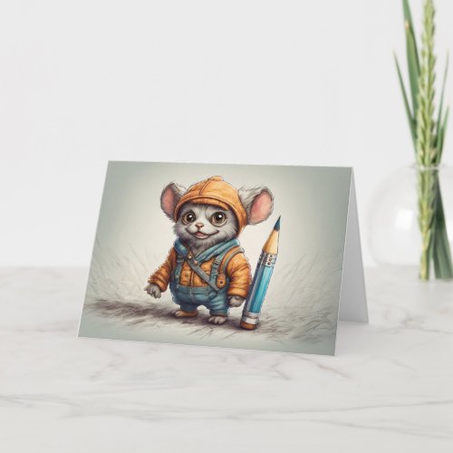 Cute Little Fantasy Creature Pencil Artist Blank Card