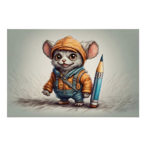 Cute Little Fantasy Creature Pencil Artist Poster