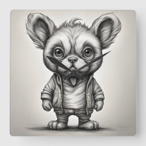Cute Little Fantasy Creature Wearing Jeans  Square Wall Clock