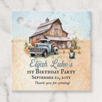 Cute Little Farm Boy 1st Birthday Party Thank You Favor Tags by holidayhearts at Zazzle