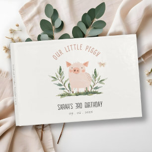 Cute Little Farm Pig Butterfly Kids Birthday Guest Book