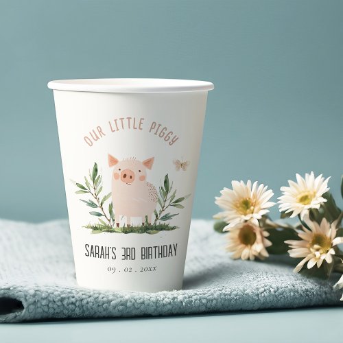 Cute Little Farm Pig Butterfly Kids Birthday Paper Cups