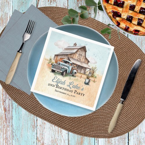 Cute Little Farmer 2nd Birthday Party Napkins