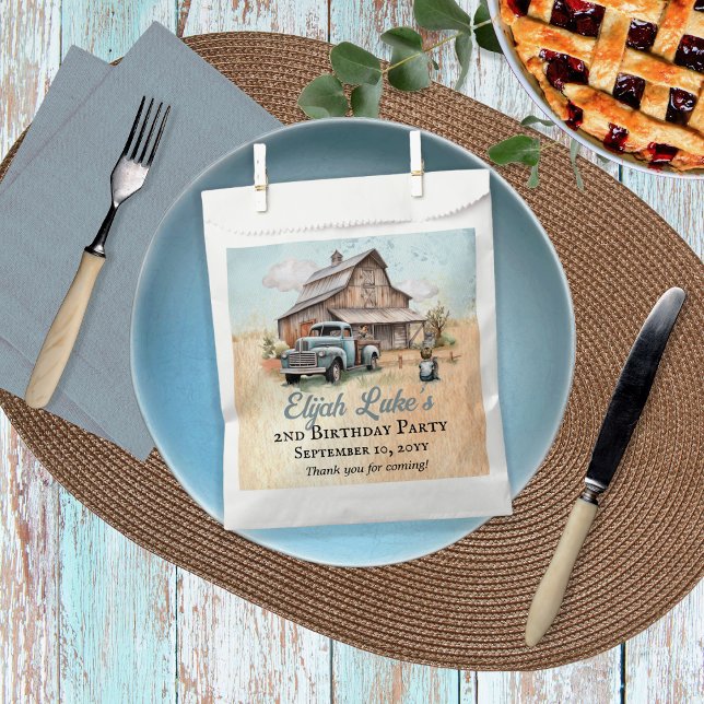 Cute Little Farmer 2nd Birthday Party Thank You Favor Bag (2nd Birthday Party Barn | Vintage Truck Favor Bags)