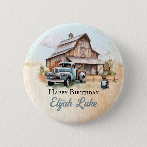 Cute Little Farmer Birthday Party Button