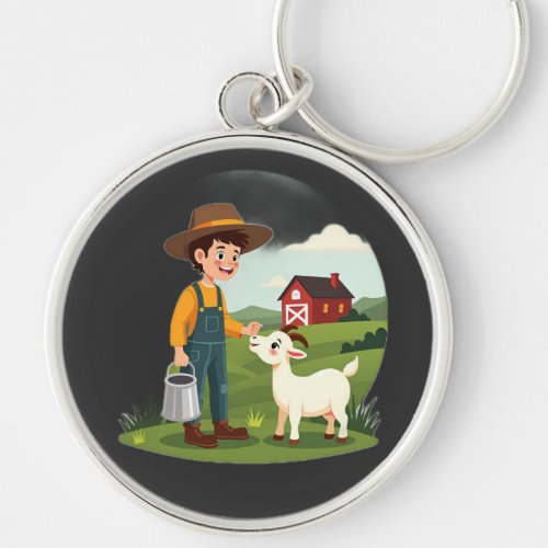 Cute Little Farmer Boy Goat Keychain