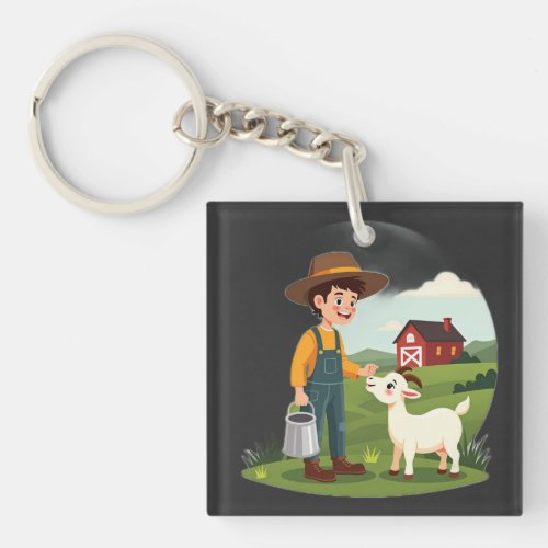Cute Little Farmer Boy Goat Keychain