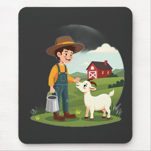 Cute Little Farmer Boy Goat Mouse Pad