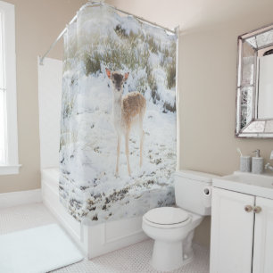 Cute little Fawn in the Winter Snow 1 #animal#art Shower Curtain