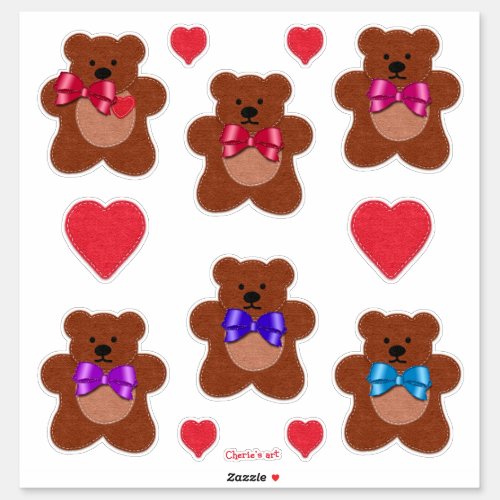 Cute Little Felt Look Valentine Teddy Bears Sticker