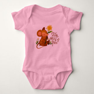 Cute Little Field Mouse Holding Yellow Flower Baby Bodysuit
