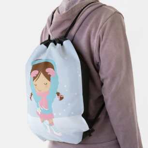 Cute Little Figure Skater Drawstring Bag