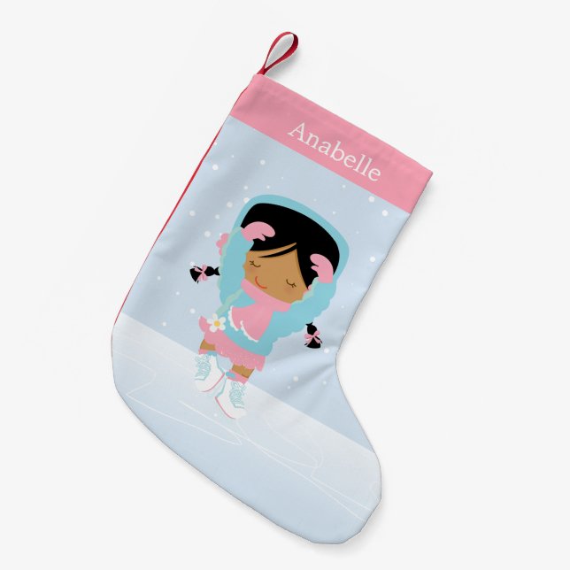 Cute Little Figure Skater Personalized Small Christmas Stocking (Front (Hanging))