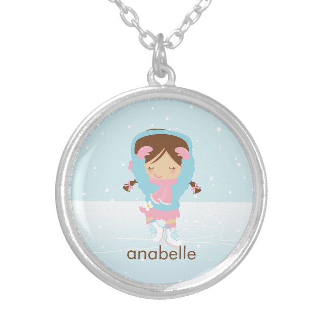 Cute Little Figure Skater Silver Plated Necklace (Front)