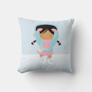 Cute Little Figure Skater Throw Pillow
