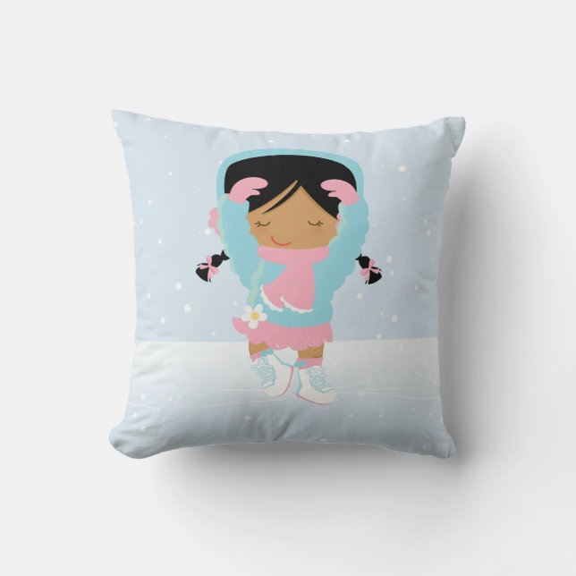 Cute Little Figure Skater Throw Pillow (Front)