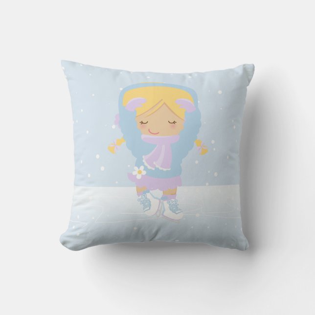 Cute Little Figure Skater Throw Pillow (Front)