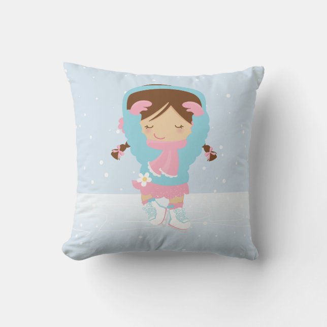 Cute Little Figure Skater Throw Pillow (Front)