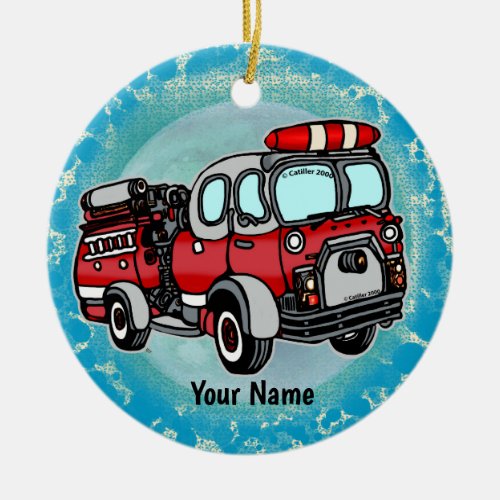 Cute Little Firetruck firefighter Ceramic Ornament