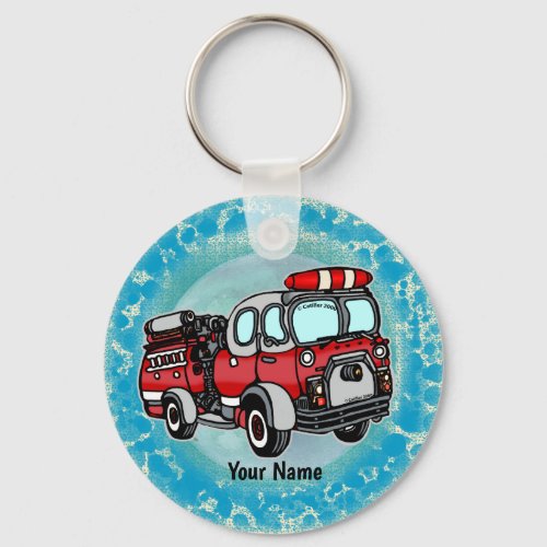 Cute Little Firetruck firefighter custom name Keychain