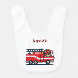 Cute Little Firetrucks Custom Name Baby Bib
