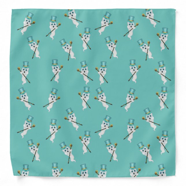 Cute Little Floating Ghosts Wearing Top Hats Skull Bandana (Front)