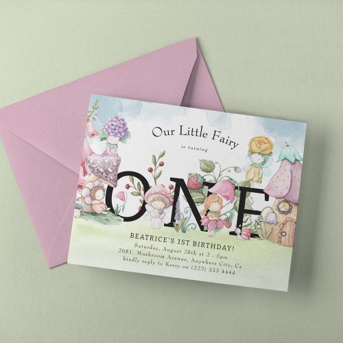 Cute Little Floral Fairies Girls 1st Birthday Invitation